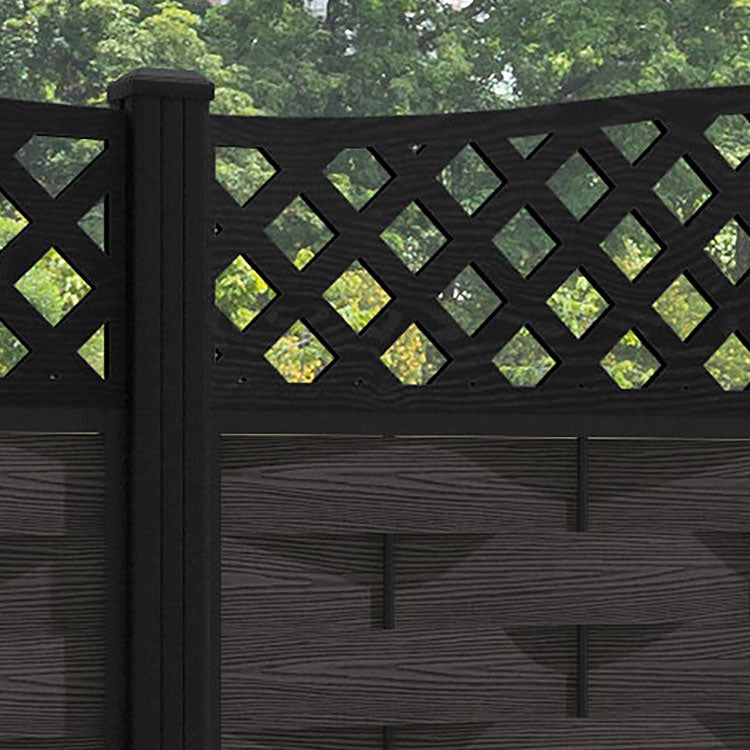 Ripple High Wave Fence Panel - Dark Oak - with our aluminium posts