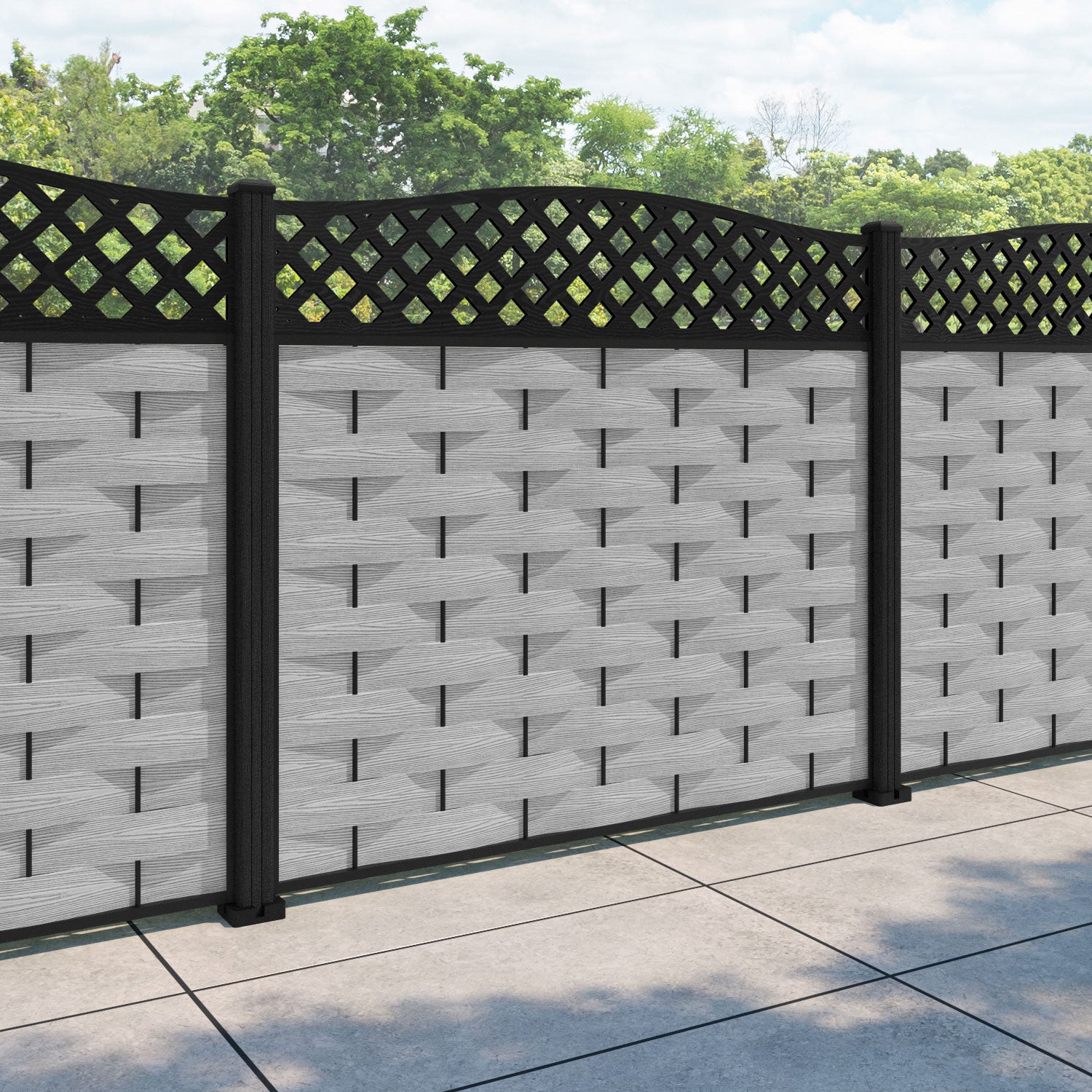 Ripple High Wave Fence Panel - Light Grey - with our composite posts