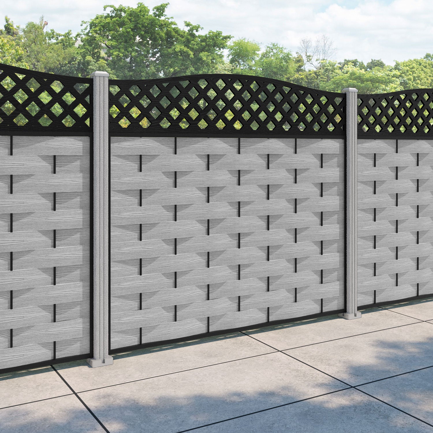 Ripple High Wave Fence Panel - Light Grey - with our composite posts