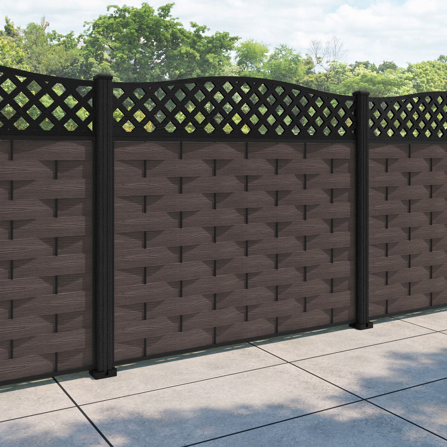 Ripple High Wave Fence Panel - Mid Brown - with our composite posts