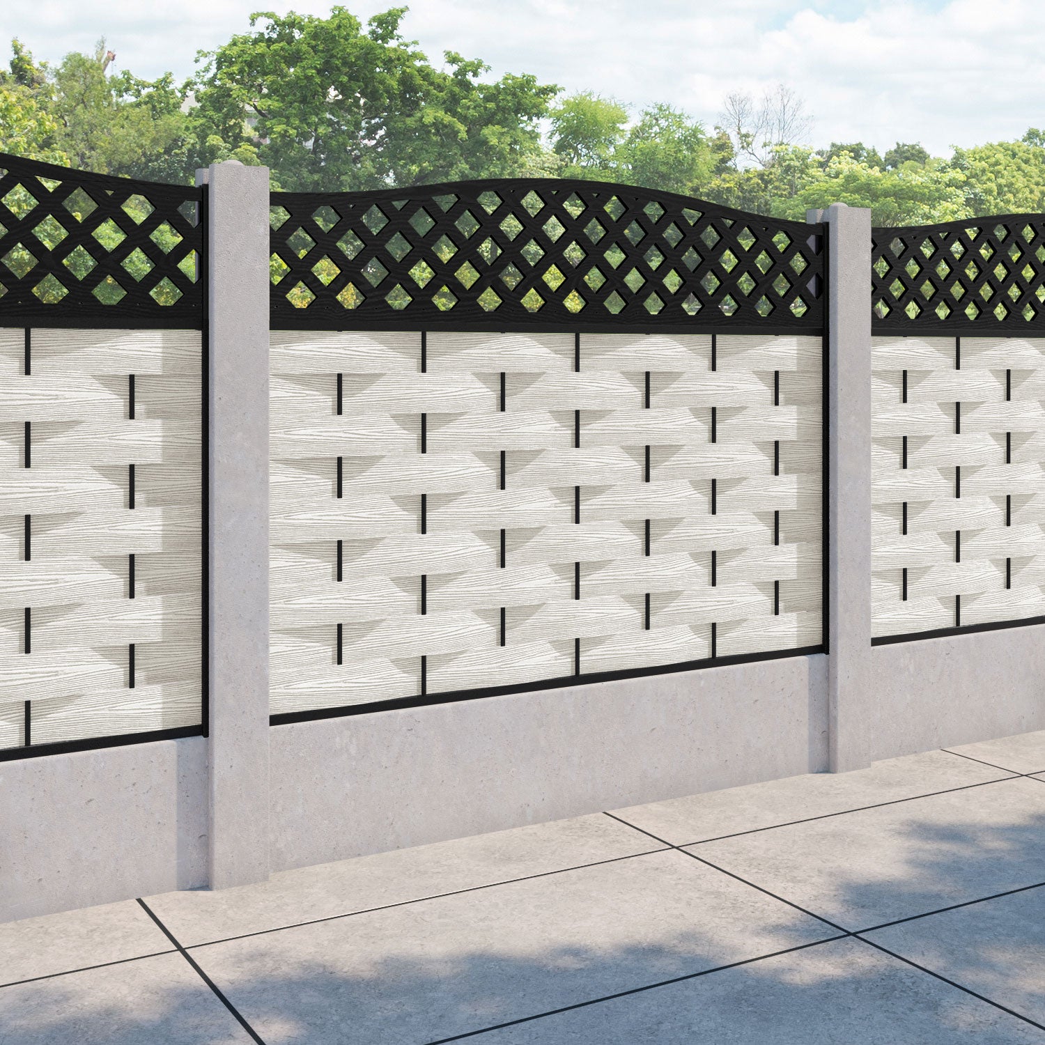 Ripple High Wave Fence Panel - Light Stone - for existing concrete posts