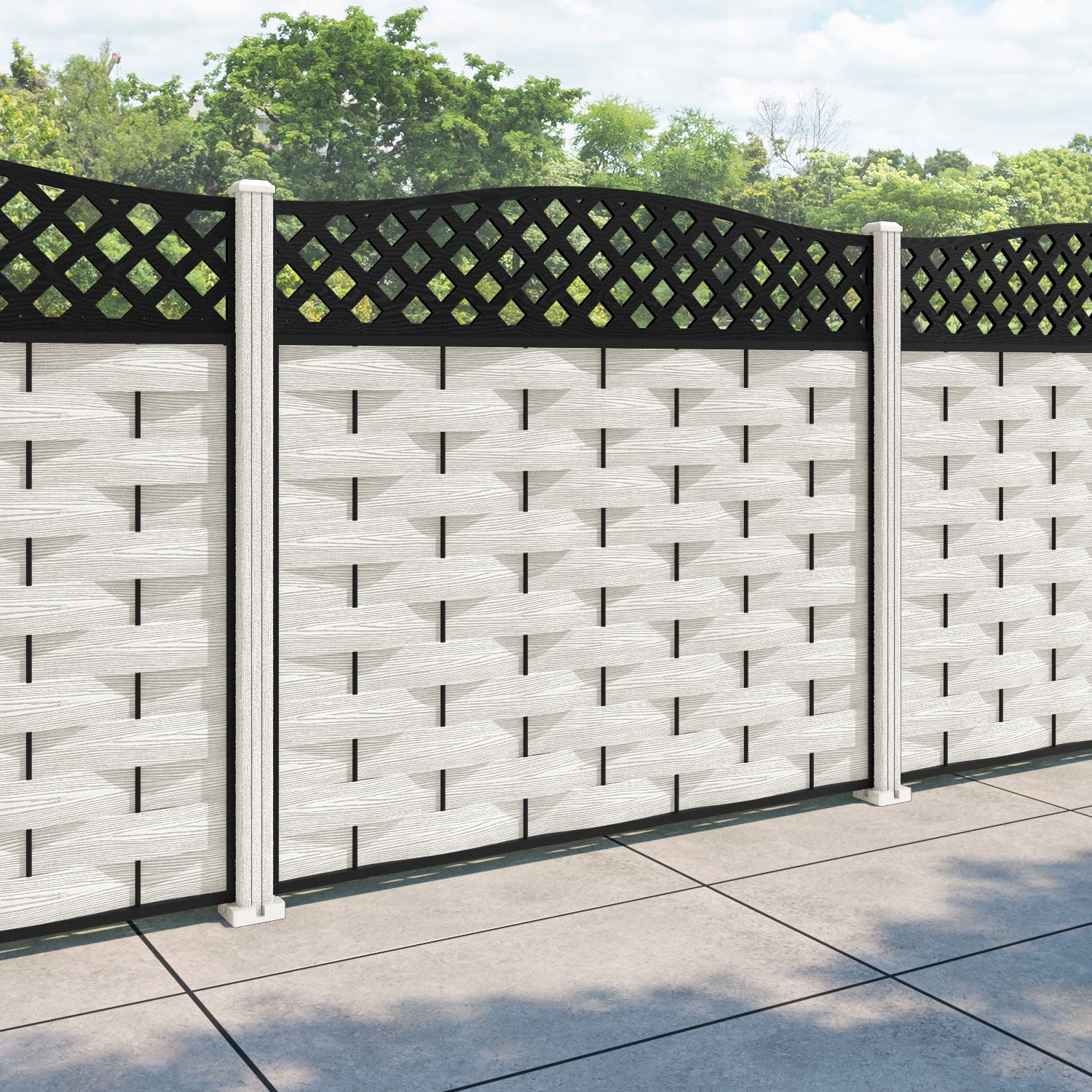 Ripple High Wave Fence Panel - Light Stone - with our composite posts