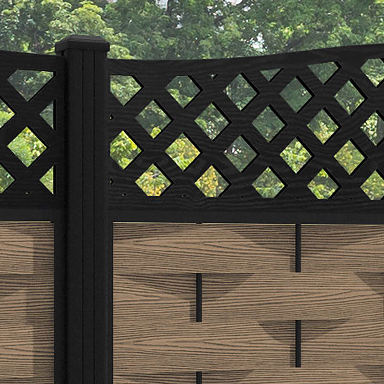 Ripple High Wave Fence Panel - Teak - with our aluminium posts