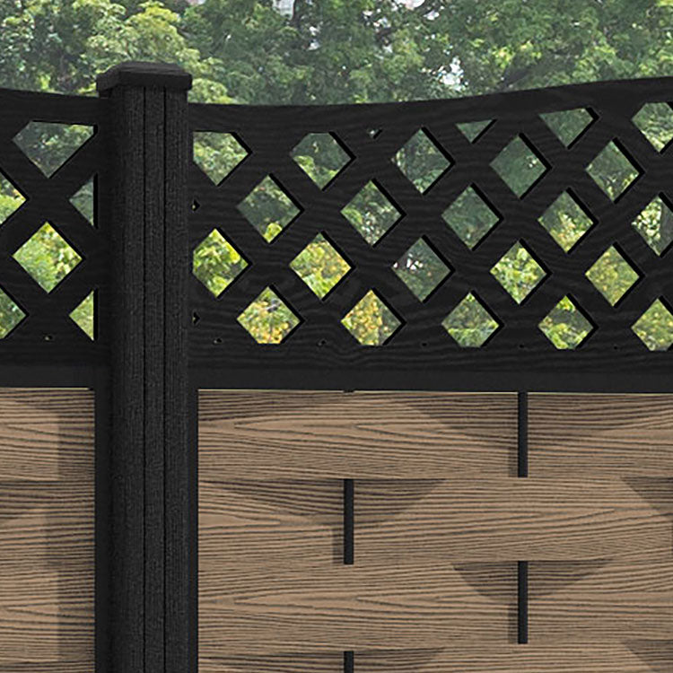 Ripple High Wave Fence Panel - Teak - with our composite posts