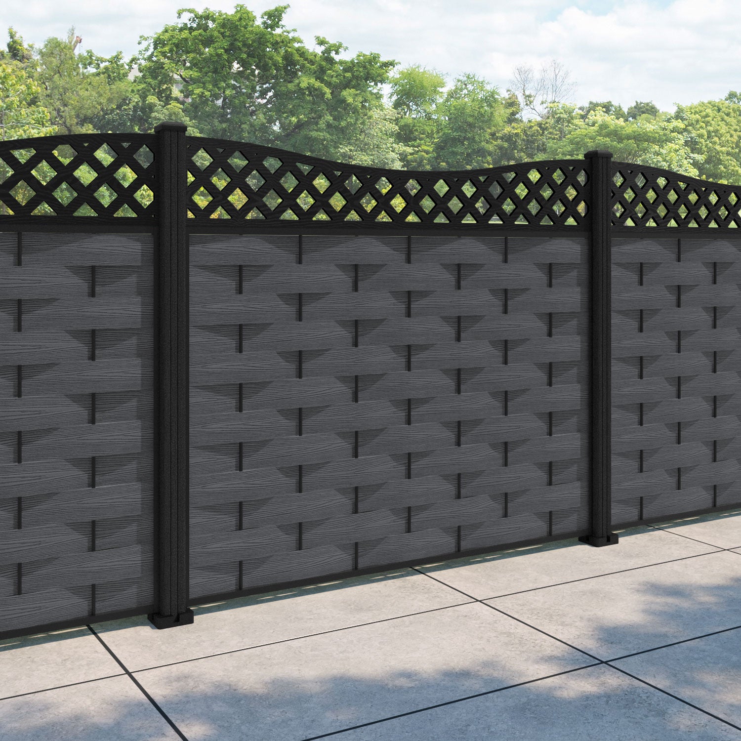Ripple Low Wave Fence Panel - Dark Grey - with our composite posts