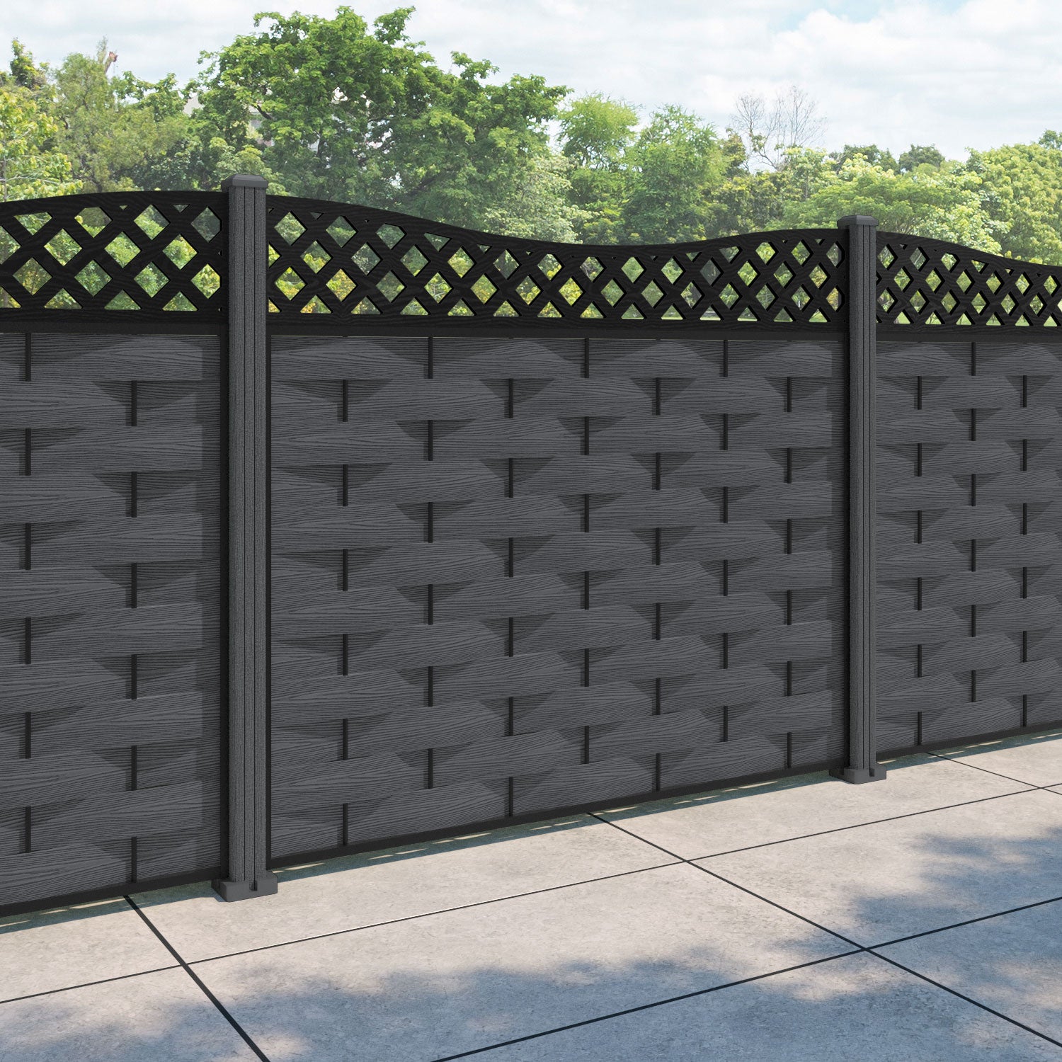 Ripple Low Wave Fence Panel - Dark Grey - with our composite posts