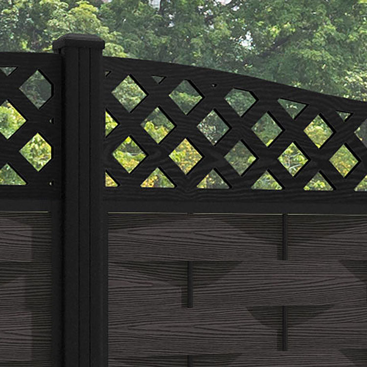 Ripple Low Wave Fence Panel - Dark Oak - with our aluminium posts