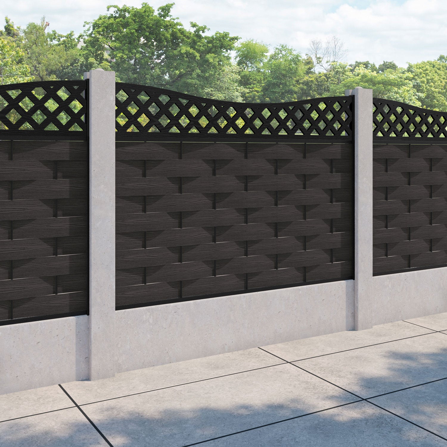 Ripple Low Wave Fence Panel - Dark Oak - for existing concrete posts