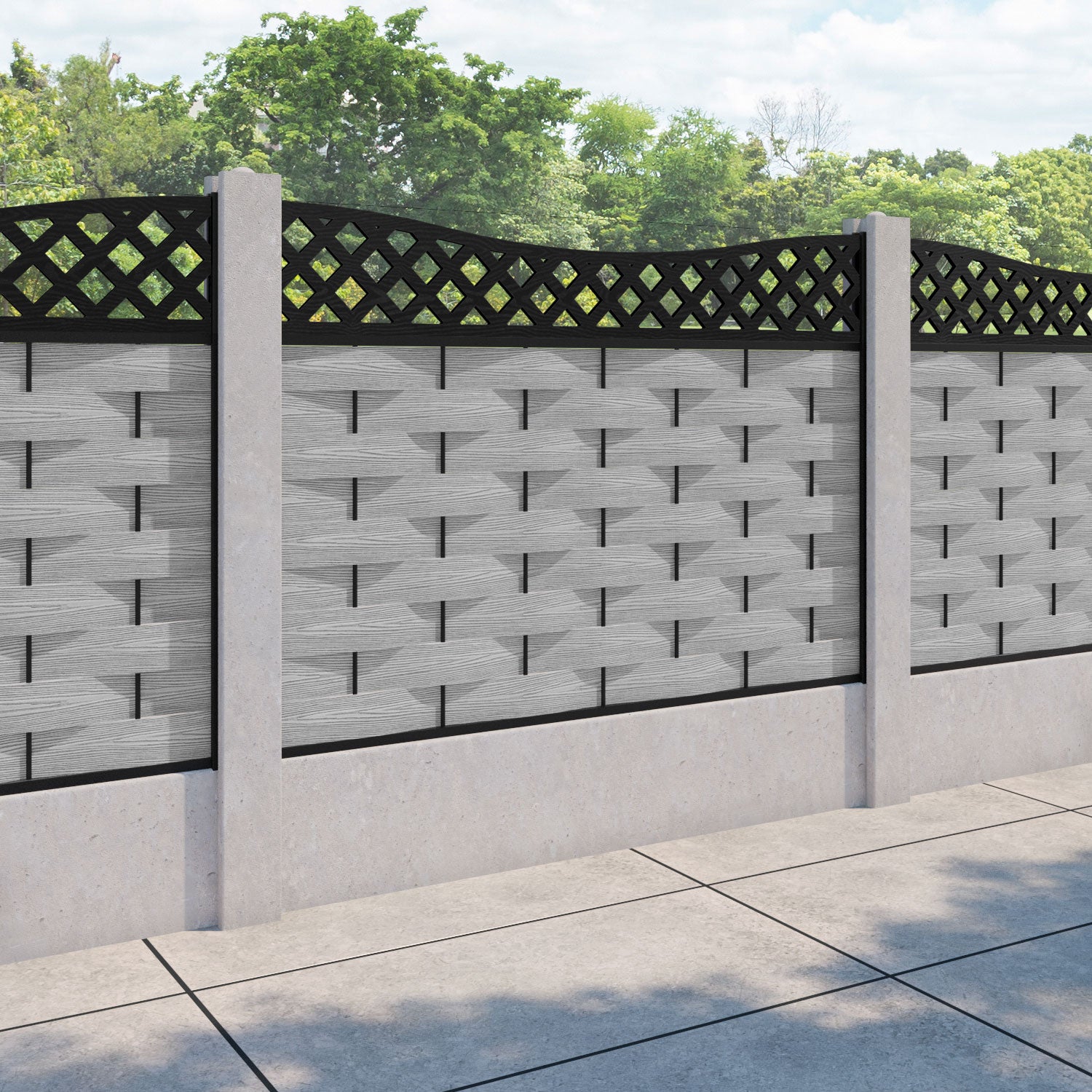 Ripple Low Wave Fence Panel - Light Grey - for existing concrete posts