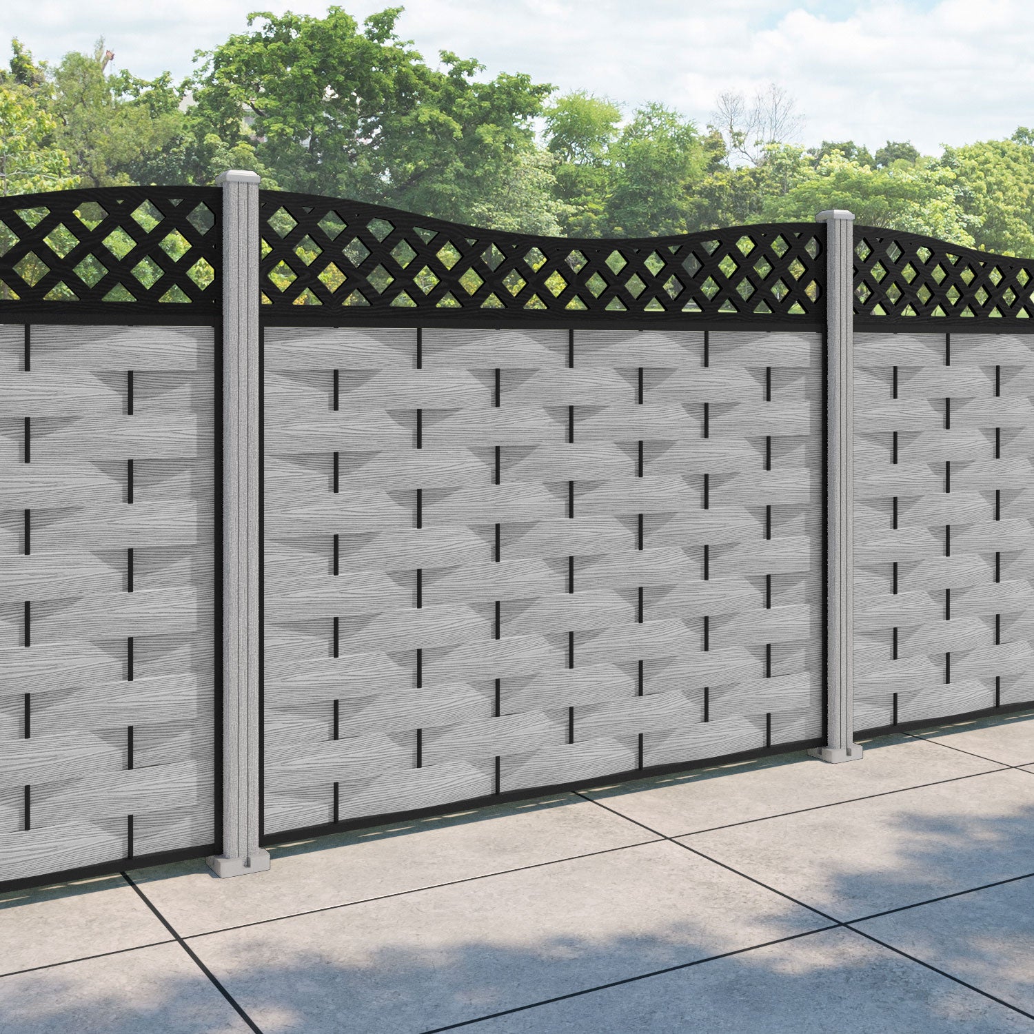 Ripple Low Wave Fence Panel - Light Grey - with our composite posts