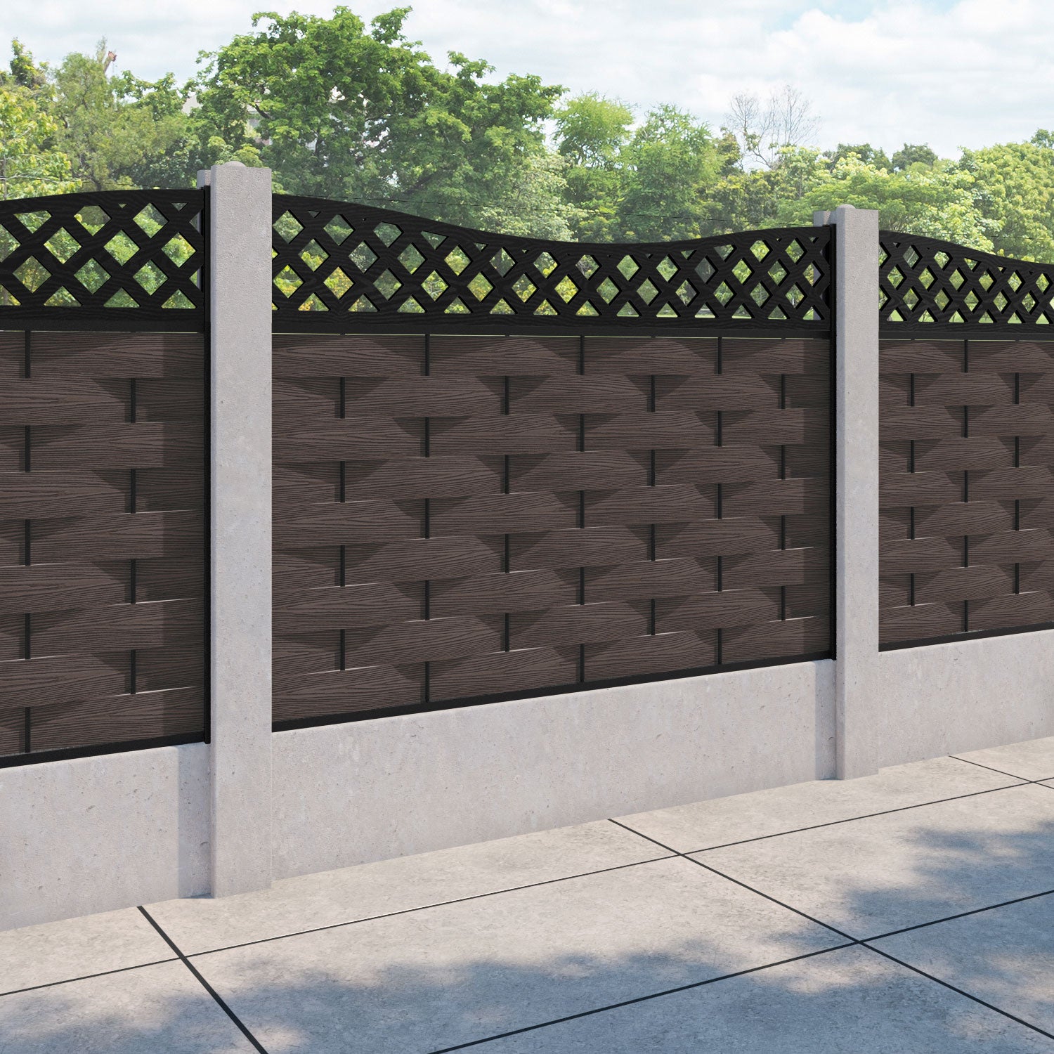 Ripple Low Wave Fence Panel - Mid Brown - for existing concrete posts