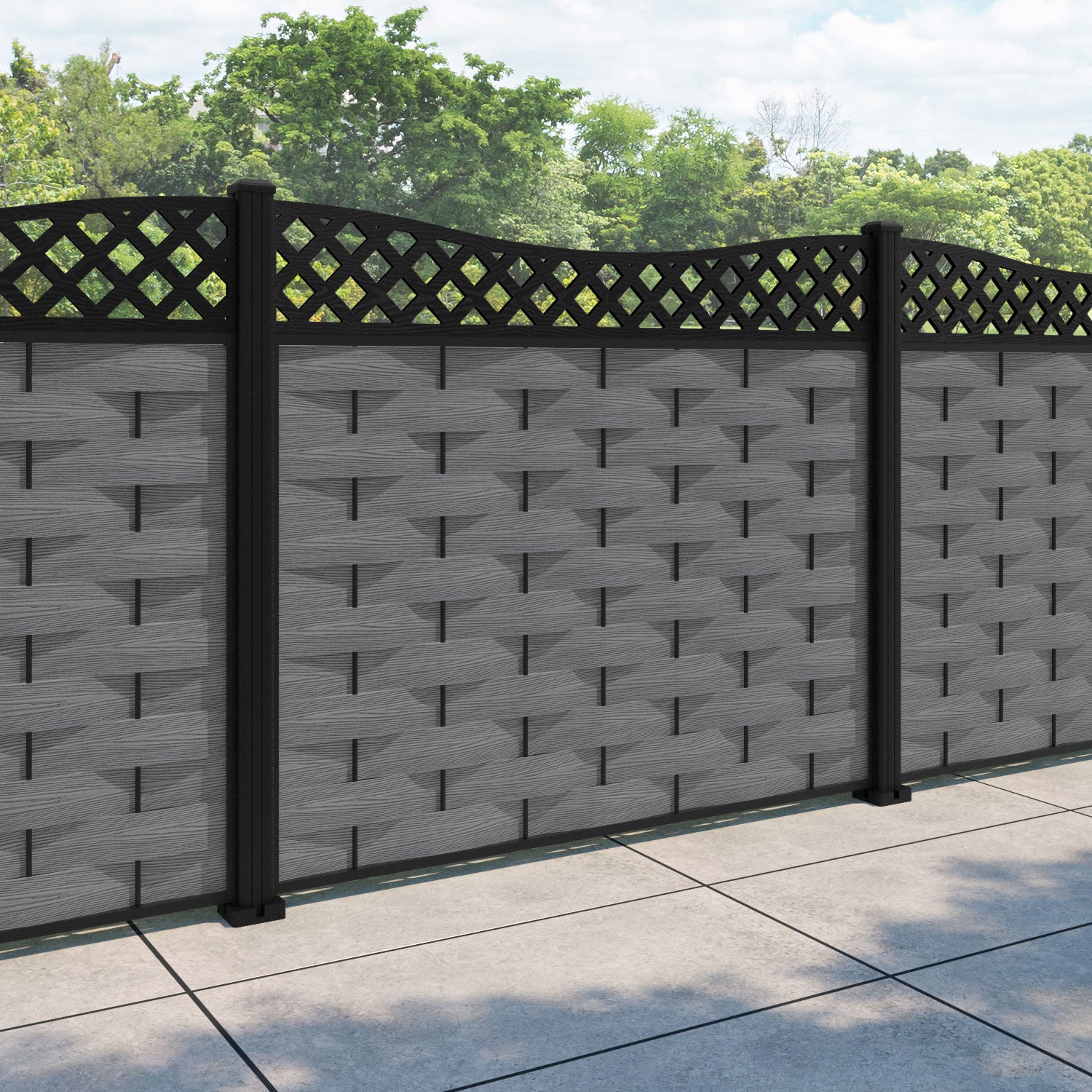 Ripple Low Wave Fence Panel - Mid Grey - with our aluminium posts