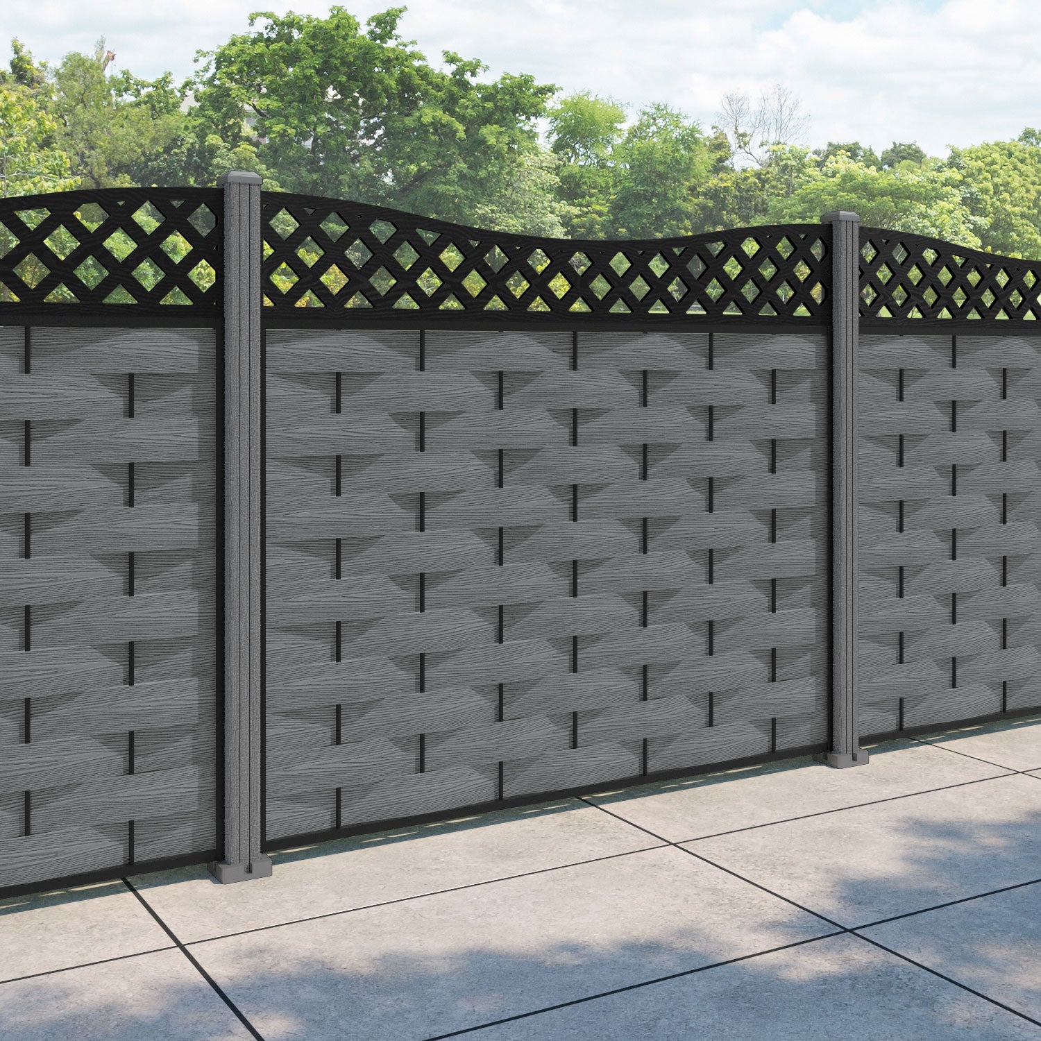 Ripple Low Wave Fence Panel - Mid Grey - with our composite posts