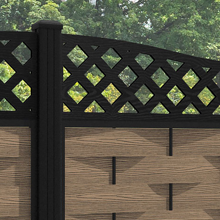 Ripple Low Wave Fence Panel - Teak - with our aluminium posts