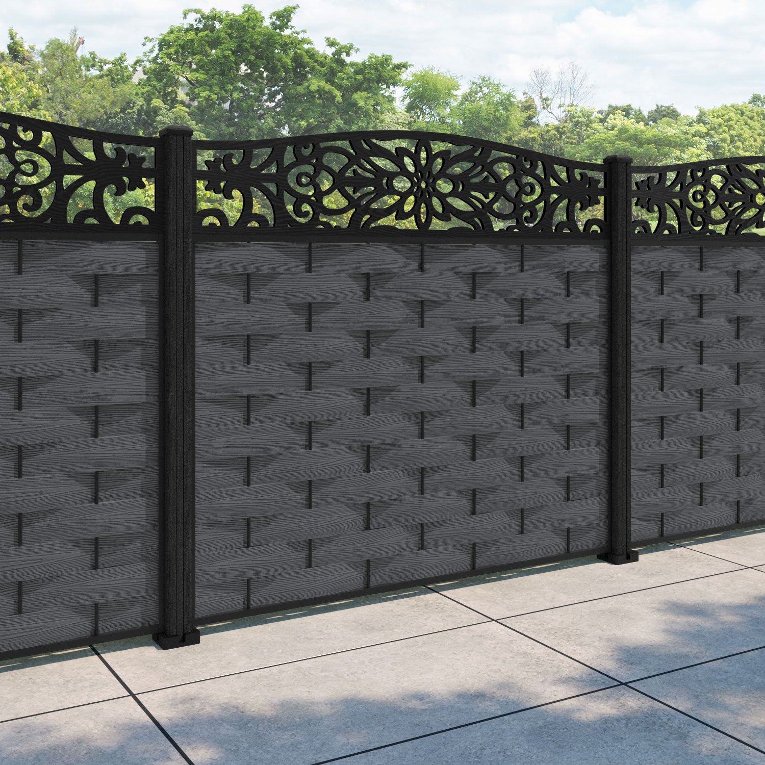 Ripple Windsor Curved Top Fence Panel - Dark Grey - with our composite posts