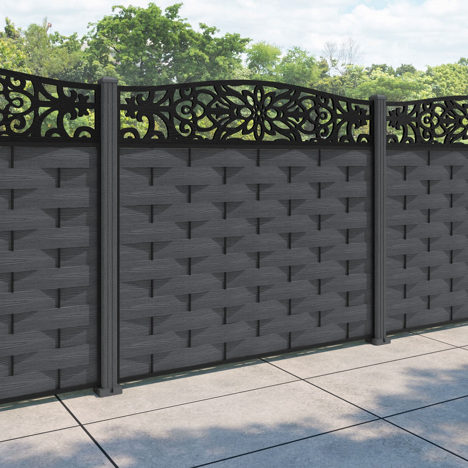 Ripple Windsor Curved Top Fence Panel - Dark Grey - with our composite posts