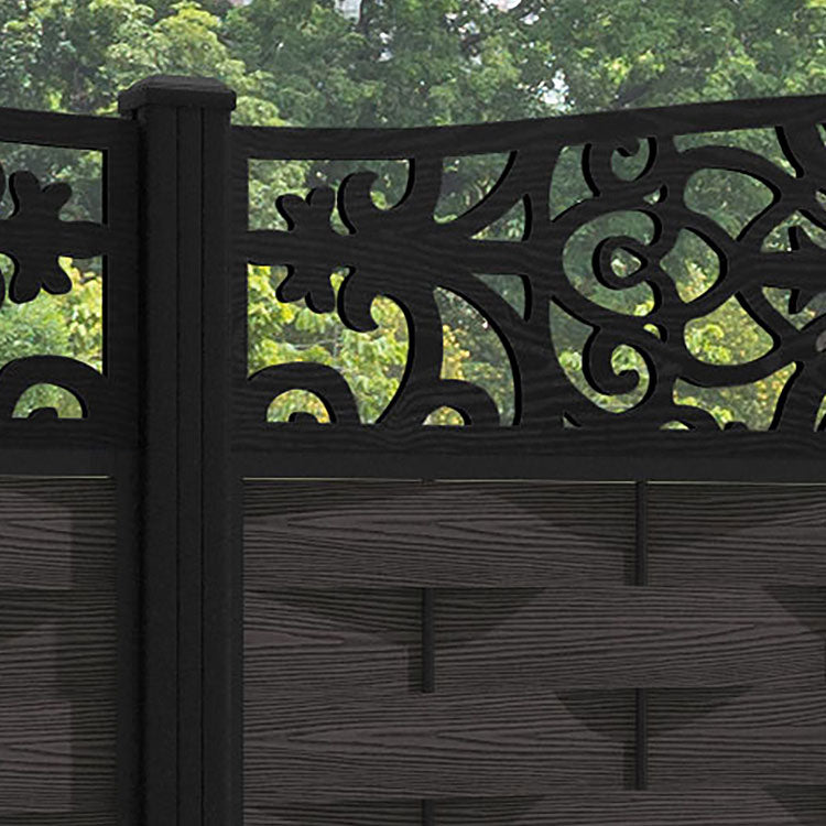 Ripple Windsor Curved Top Fence Panel - Dark Oak - with our aluminium posts
