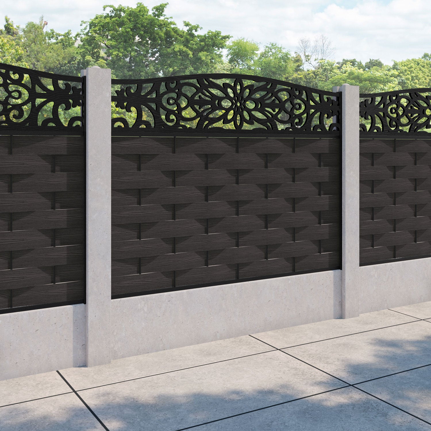 Ripple Windsor Curved Top Fence Panel - Dark Oak - for existing concrete posts