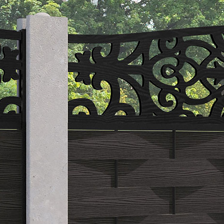 Ripple Windsor Curved Top Fence Panel - Dark Oak - for existing concrete posts