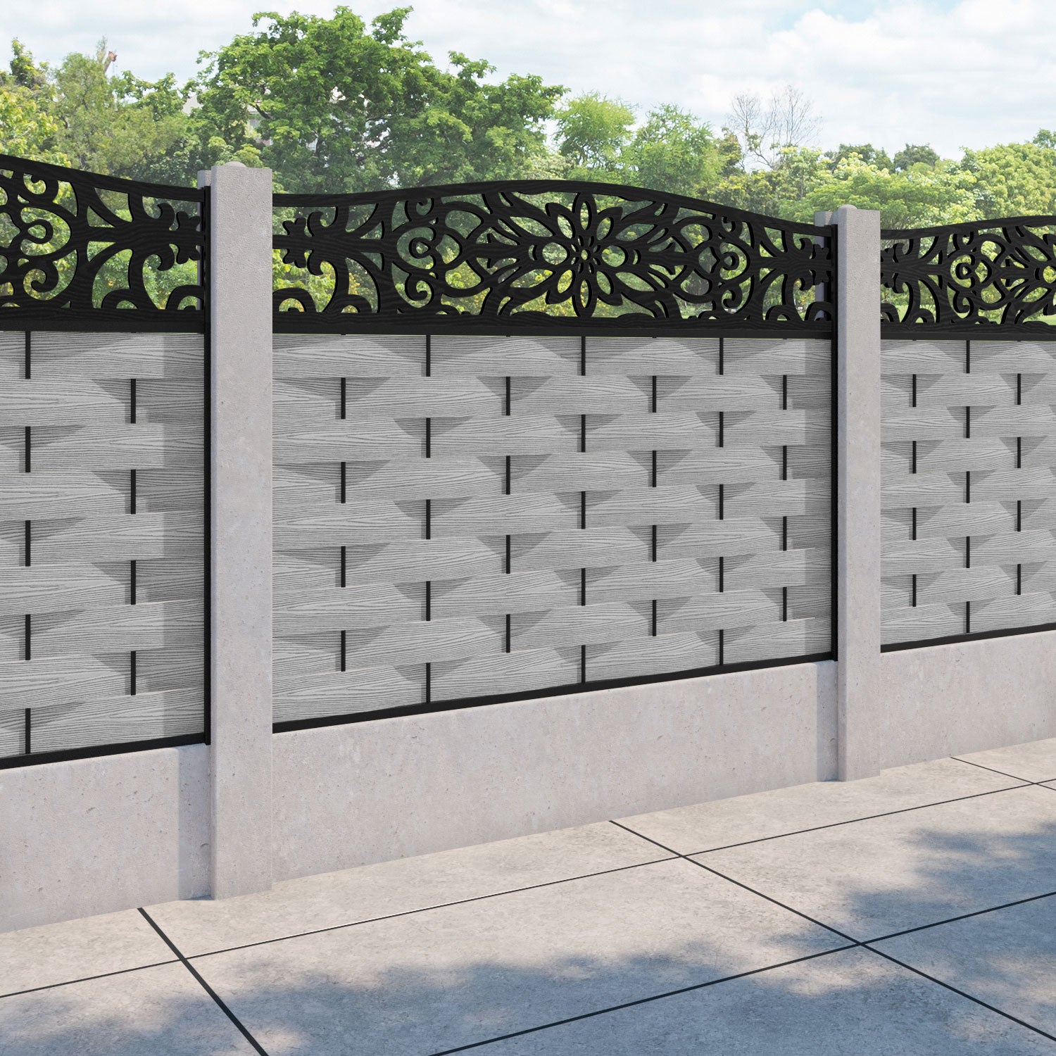 Ripple Windsor Curved Top Fence Panel - Light Grey - for existing concrete posts