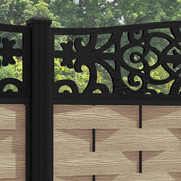 Ripple Windsor Curved Top Fence Panel - Light Oak - with our aluminium posts