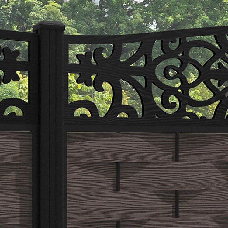Ripple Windsor Curved Top Fence Panel - Mid Brown - with our aluminium posts