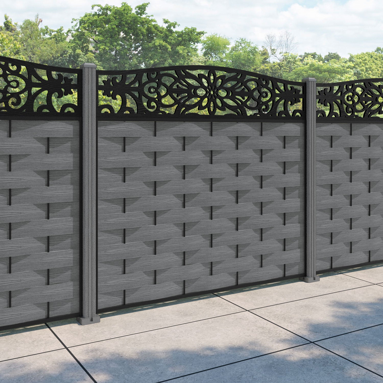 Ripple Windsor Curved Top Fence Panel - Mid Grey - with our composite posts