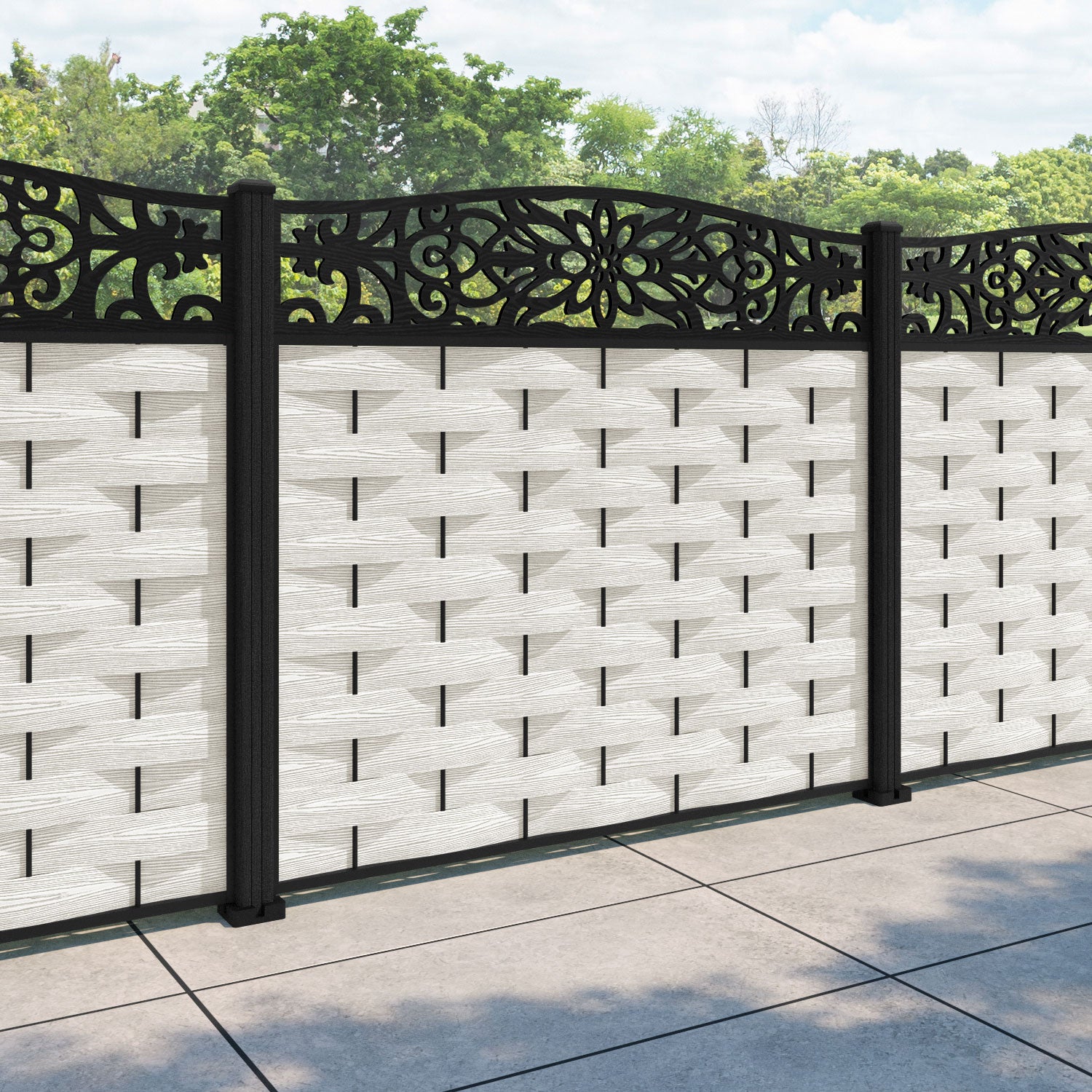 Ripple Windsor Curved Top Fence Panel - Light Stone - with our composite posts