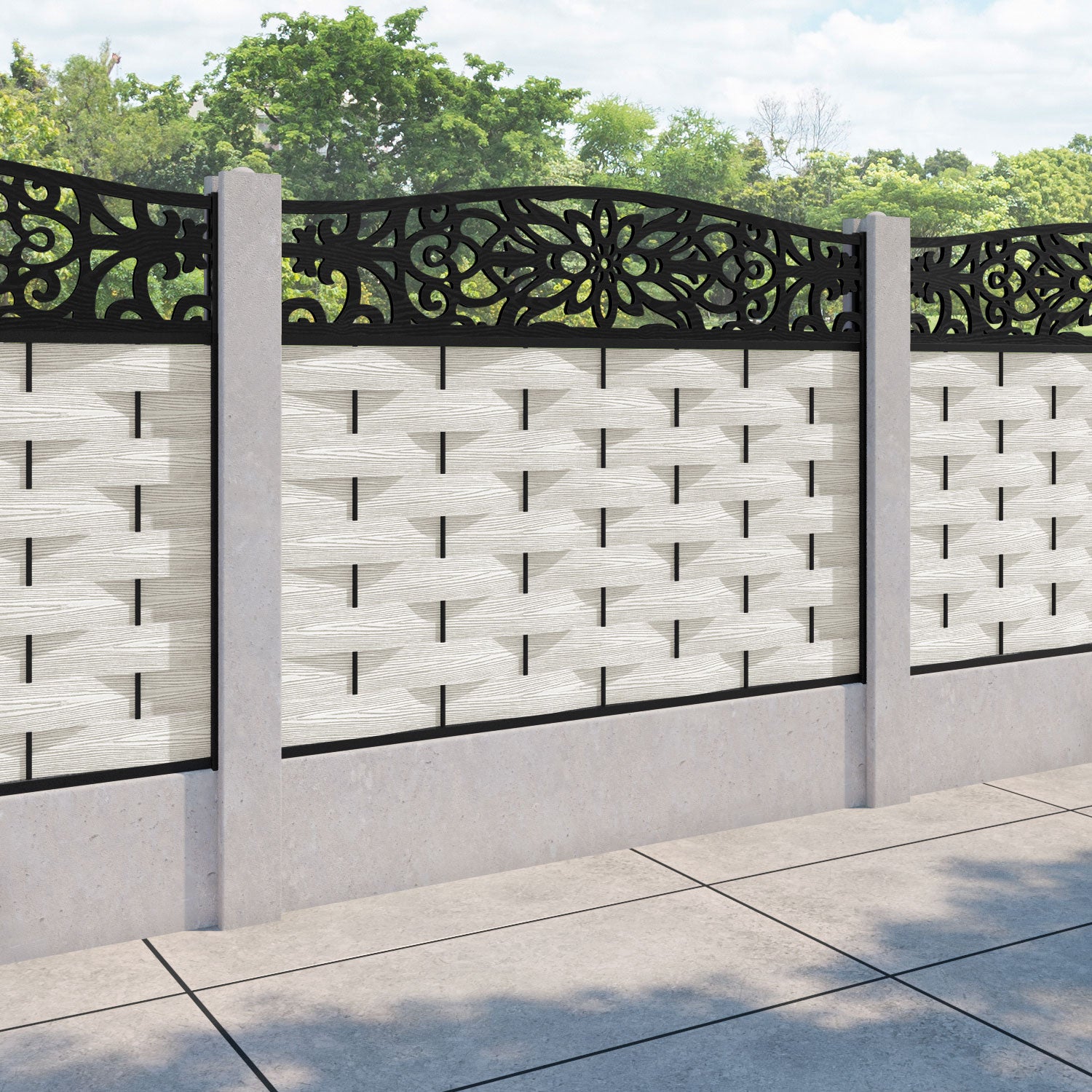 Ripple Windsor Curved Top Fence Panel - Light Stone - for existing concrete posts