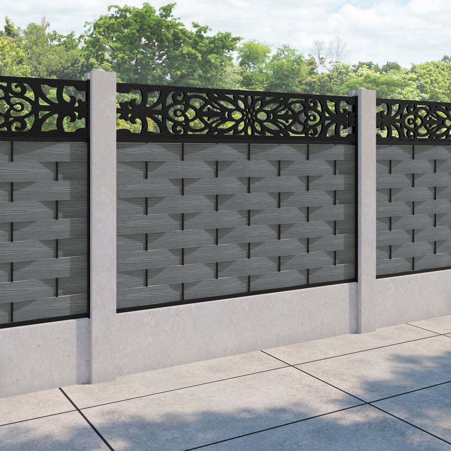 Ripple Windsor Fence Panel - Mid Grey - for existing concrete posts