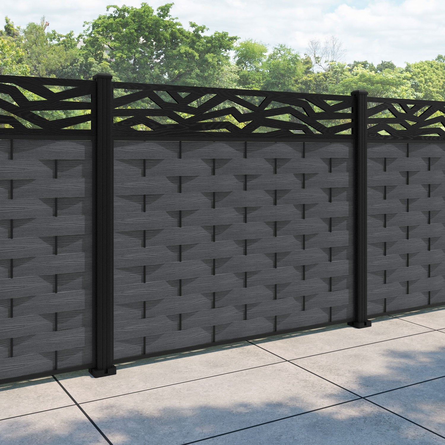 Ripple Zenith Fence Panel - Dark Grey - with our aluminium posts