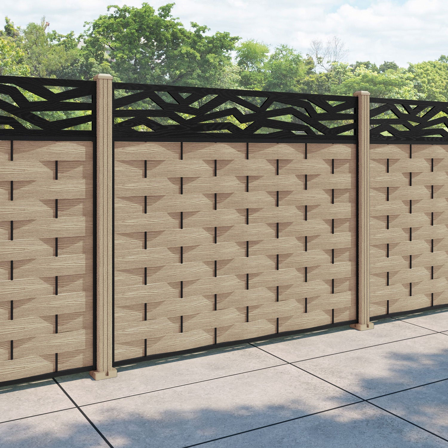 Ripple Zenith Fence Panel - Light Oak - with our composite posts