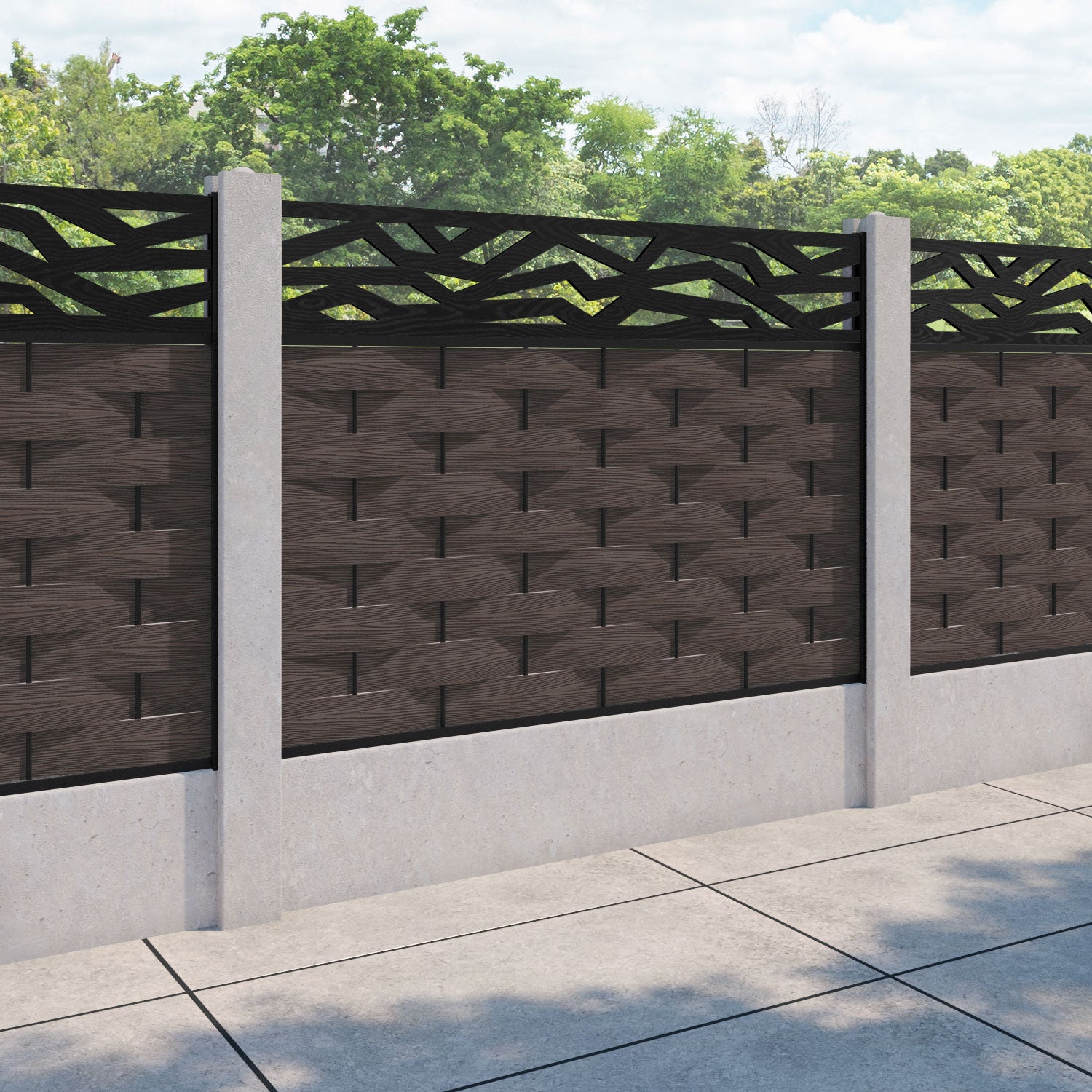 Ripple Zenith Fence Panel - Mid Brown - for existing concrete posts