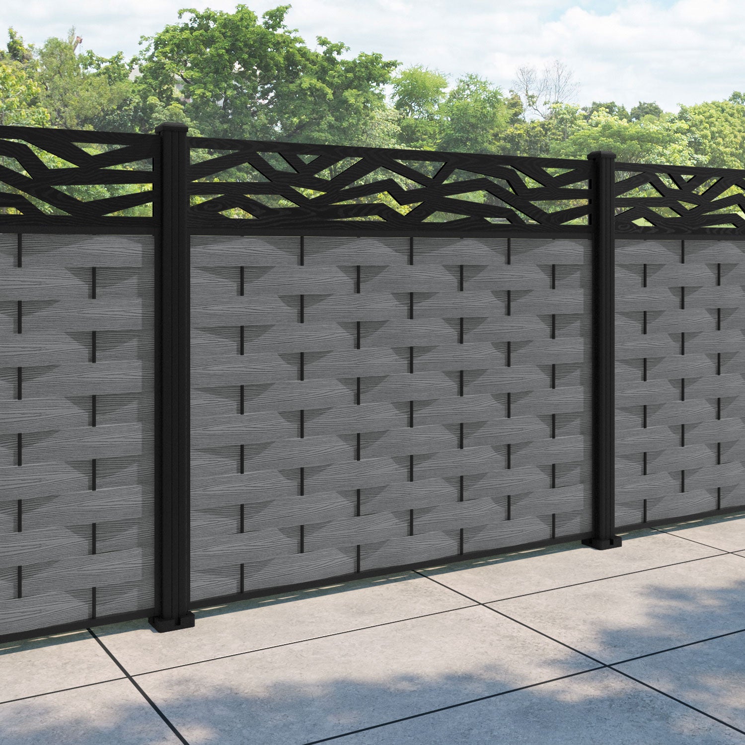 Ripple Zenith Fence Panel - Mid Grey - with our aluminium posts