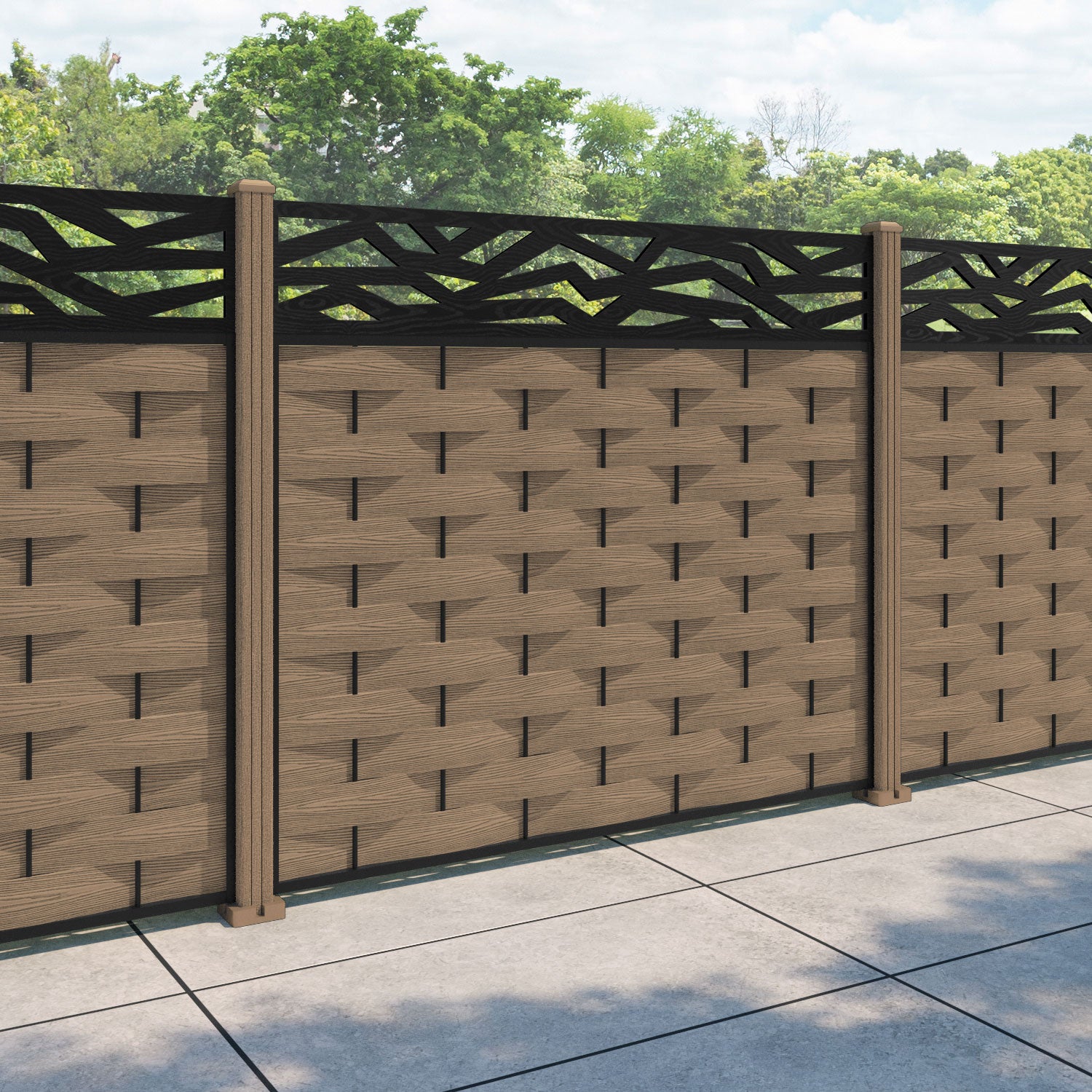 Ripple Zenith Fence Panel - Teak - with our composite posts