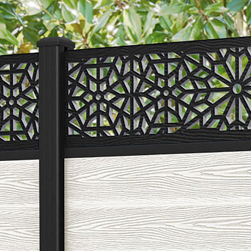Classic Alnara Fence Panel - Light Stone - with our aluminium posts