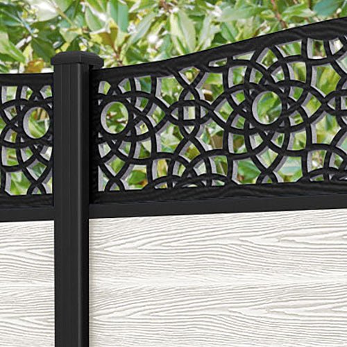 Classic Ambar Curved Top Fence Panel - Light Stone - with our aluminium posts