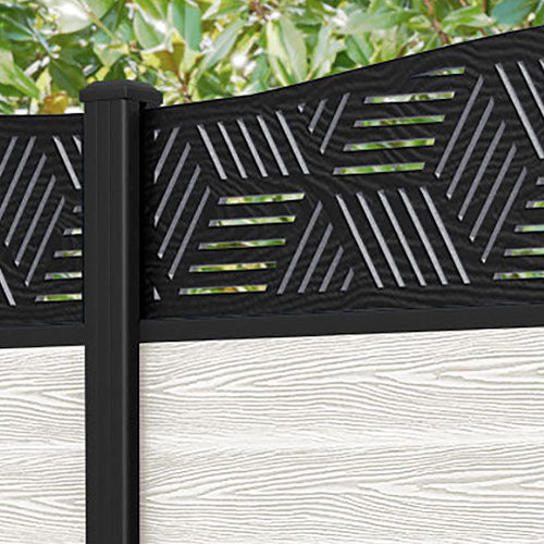 Classic Cubed Curved Top Fence Panel - Light Stone - with our aluminium posts