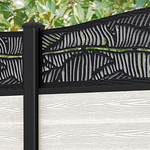 Classic Feather Curved Top Fence Panel - Light Stone - with our aluminium posts