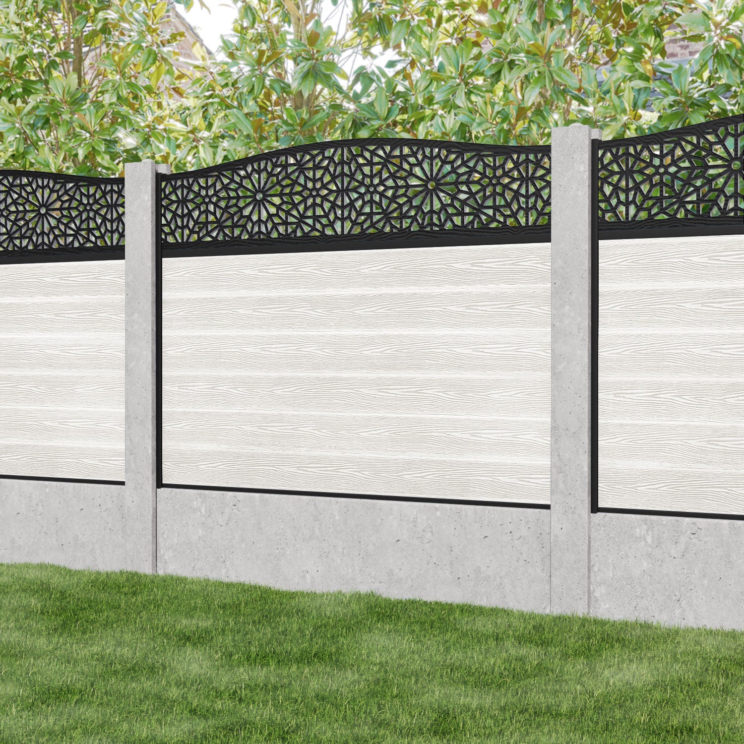 Classic Alnara Curved Top Fence Panel - Light Stone - for existing concrete posts