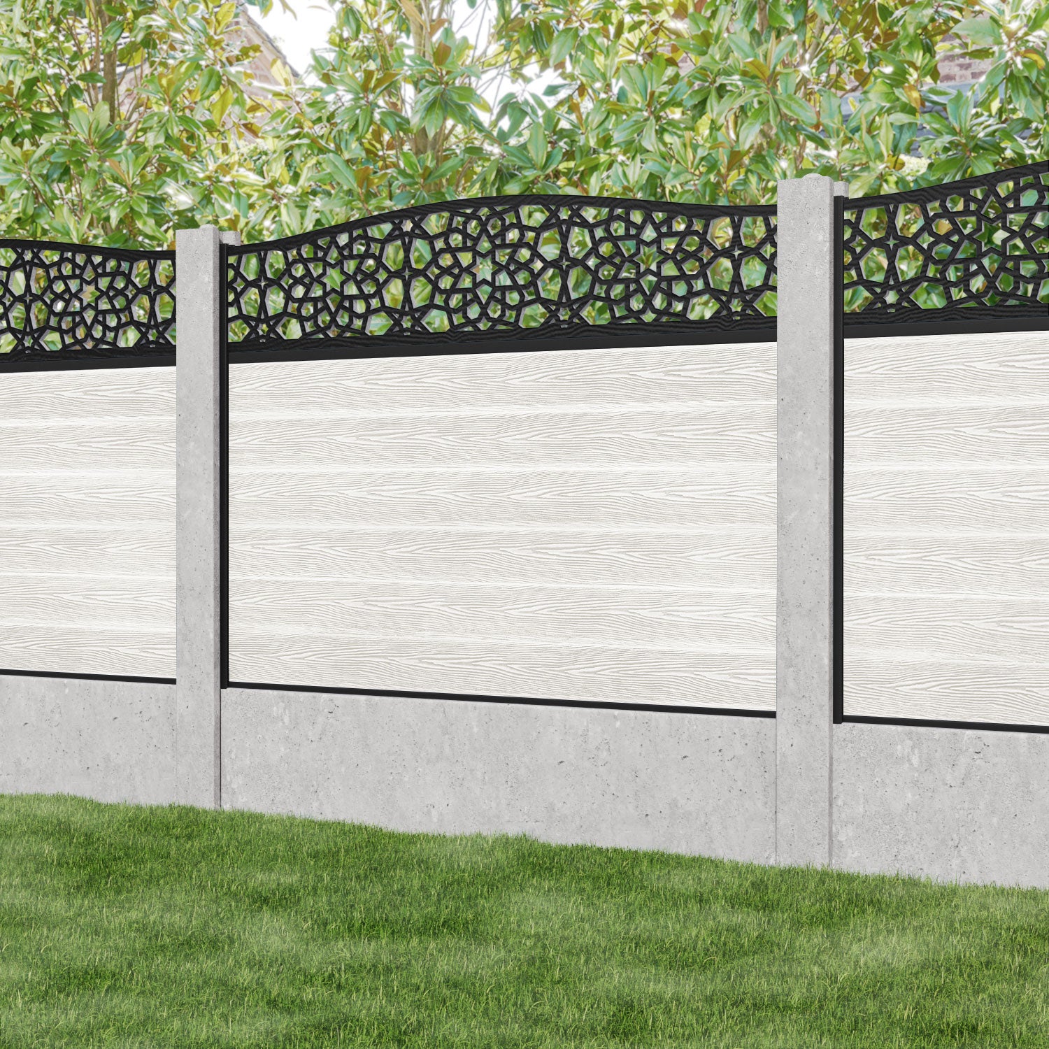 Classic Nazira Curved Top Fence Panel - Light Stone - for existing concrete posts