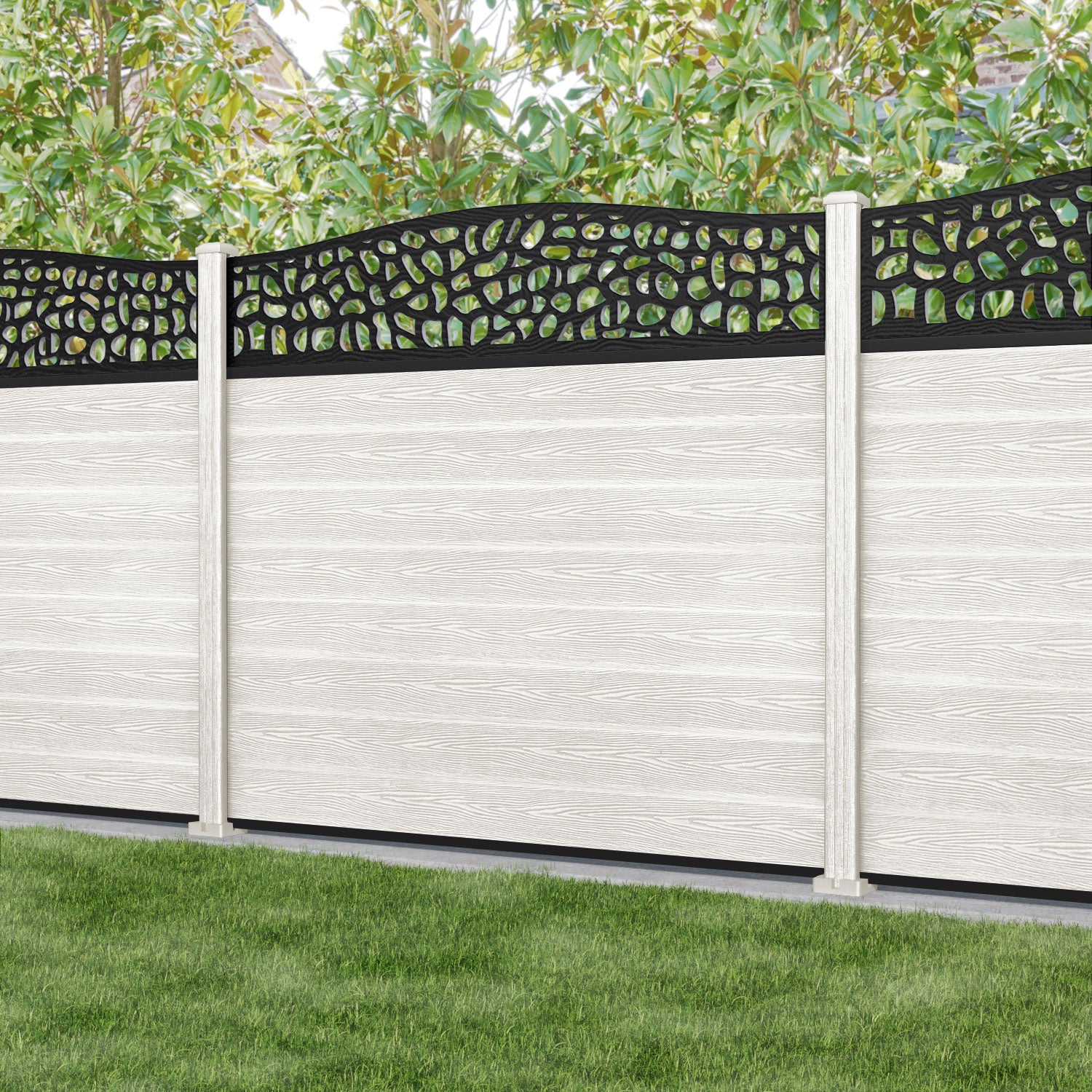 Classic Pebble Curved Top Fence Panel - Light Stone - with our composite posts