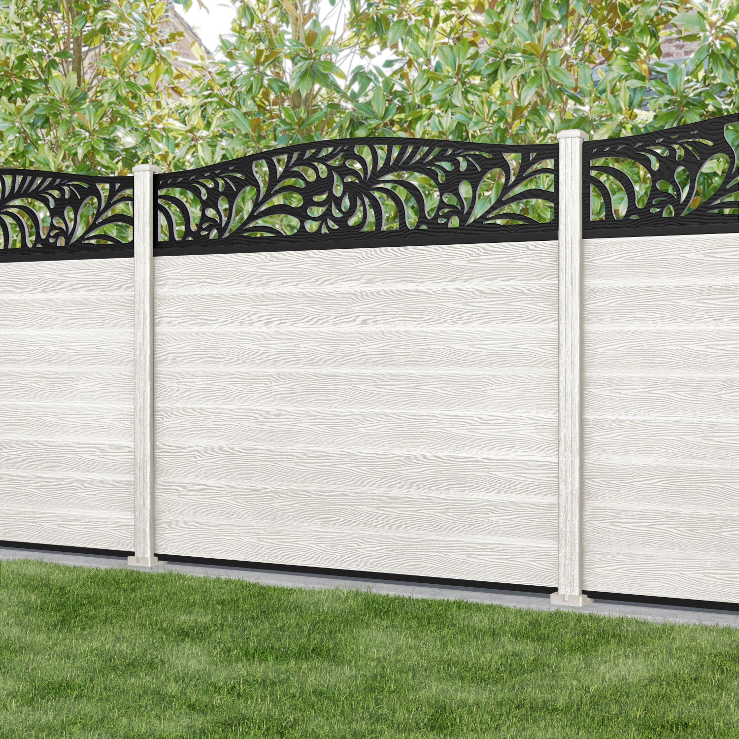 Classic Petal Curved Top Fence Panel - Light Stone - with our composite posts