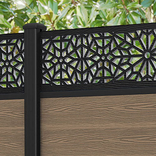 Classic Alnara Fence Panel - Teak - with our aluminium posts