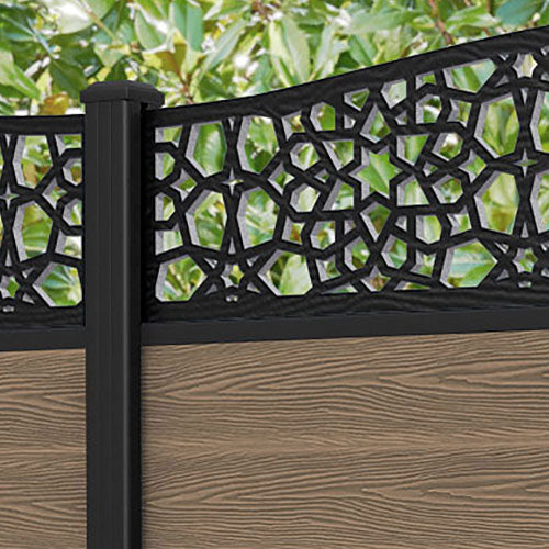 Classic Nazira Curved Top Fence Panel - Teak - with our aluminium posts