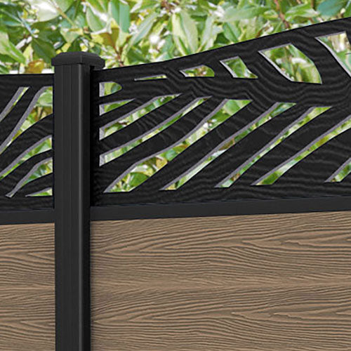 Classic Palm Curved Top Fence Panel - Teak - with our aluminium posts