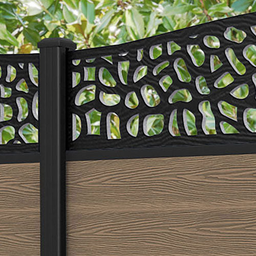 Classic Pebble Curved Top Fence Panel - Teak - with our aluminium posts