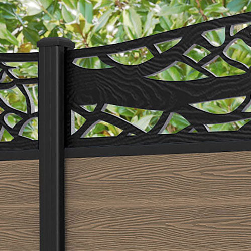Classic Twilight Curved Top Fence Panel - Teak - with our aluminium posts