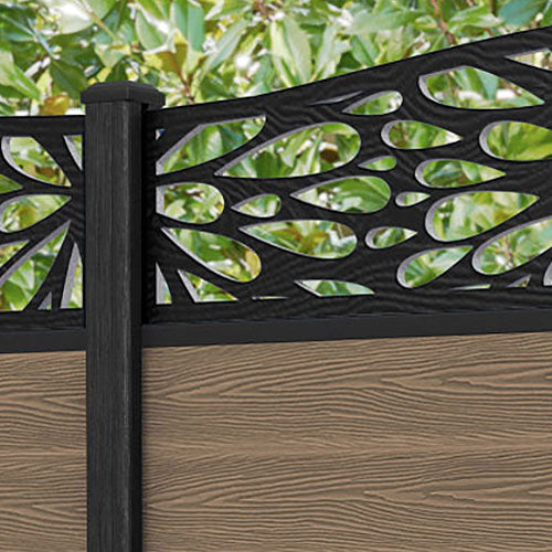 Classic Blossom Curved Top Fence Panel - Teak - with our composite posts