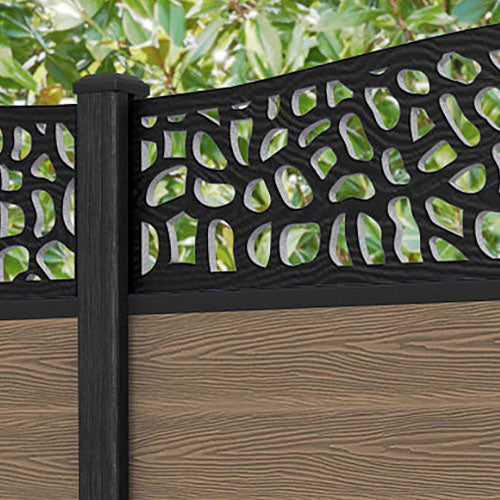 Classic Pebble Curved Top Fence Panel - Teak - with our composite posts